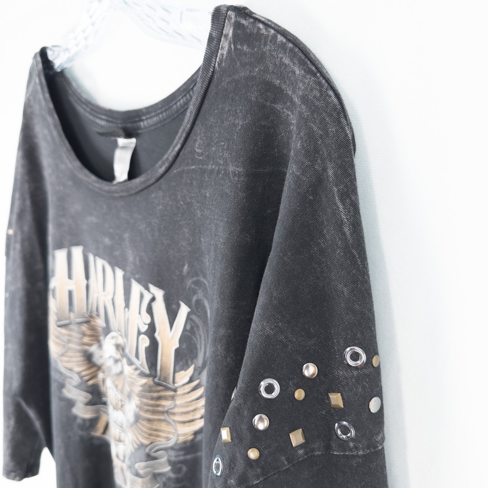 Harley Davidson Womens XL Marquette MI Forever Bald Eagle Studded 3/4 Sleeve Top - Picture 10 of 16